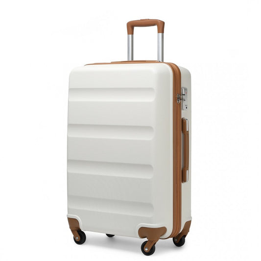 K2191L - KONO 28 INCH CHECK IN LUGGAGE - STREAMLINED ABS HARDSHELL SUITCASE WITH SECURE TSA LOCK - CREAM - The Baggage Shop