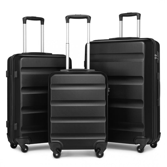 K2191L - KONO 3-PIECE LIGHTWEIGHT ABS HARDSHELL SUITCASE SET - 19, 24, 28 INCH WITH SECURE TSA LOCK - BLACK - The Baggage Shop
