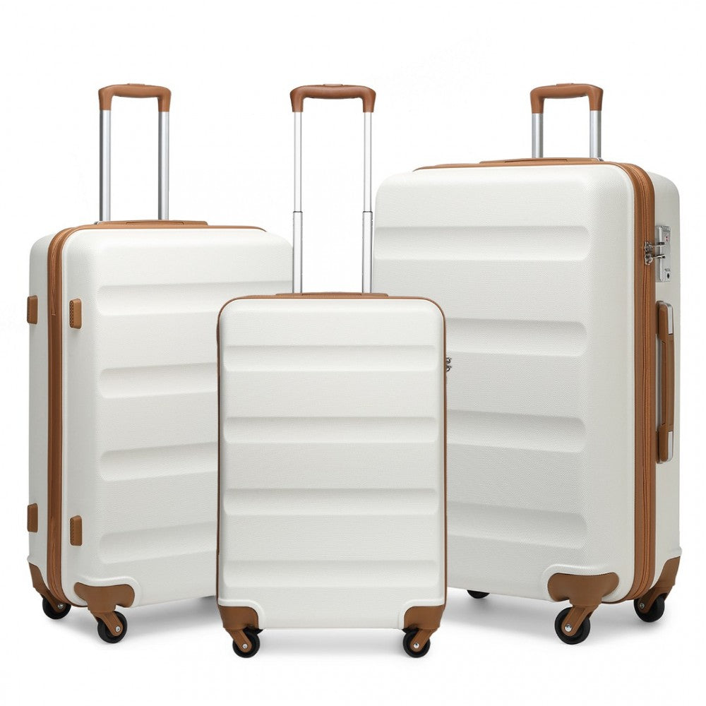 K2191L - KONO 3-PIECE LIGHTWEIGHT ABS HARDSHELL SUITCASE SET - 19, 24, 28 INCH WITH SECURE TSA LOCK - CREAM - The Baggage Shop