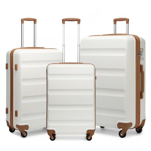 K2191L - KONO 3-PIECE LIGHTWEIGHT ABS HARDSHELL SUITCASE SET - 19, 24, 28 INCH WITH SECURE TSA LOCK - CREAM - The Baggage Shop