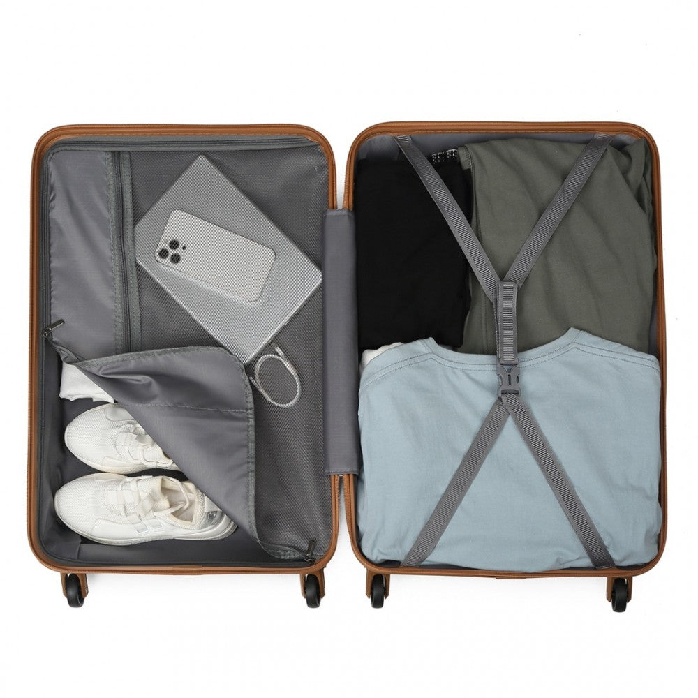 K2191L - KONO 3-PIECE LIGHTWEIGHT ABS HARDSHELL SUITCASE SET - 19, 24, 28 INCH WITH SECURE TSA LOCK - CREAM - The Baggage Shop
