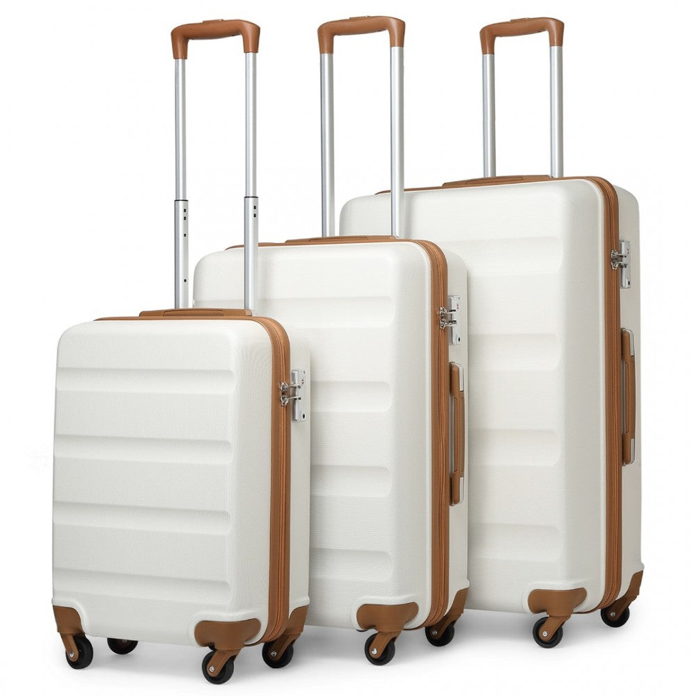 K2191L - KONO 3-PIECE LIGHTWEIGHT ABS HARDSHELL SUITCASE SET - 19, 24, 28 INCH WITH SECURE TSA LOCK - CREAM - The Baggage Shop