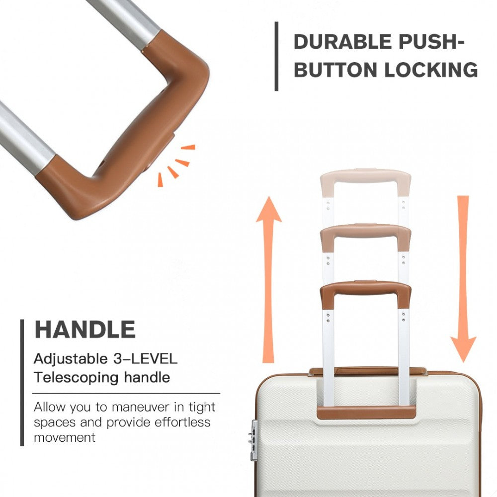 K2191L - KONO 3-PIECE LIGHTWEIGHT ABS HARDSHELL SUITCASE SET - 19, 24, 28 INCH WITH SECURE TSA LOCK - CREAM - The Baggage Shop