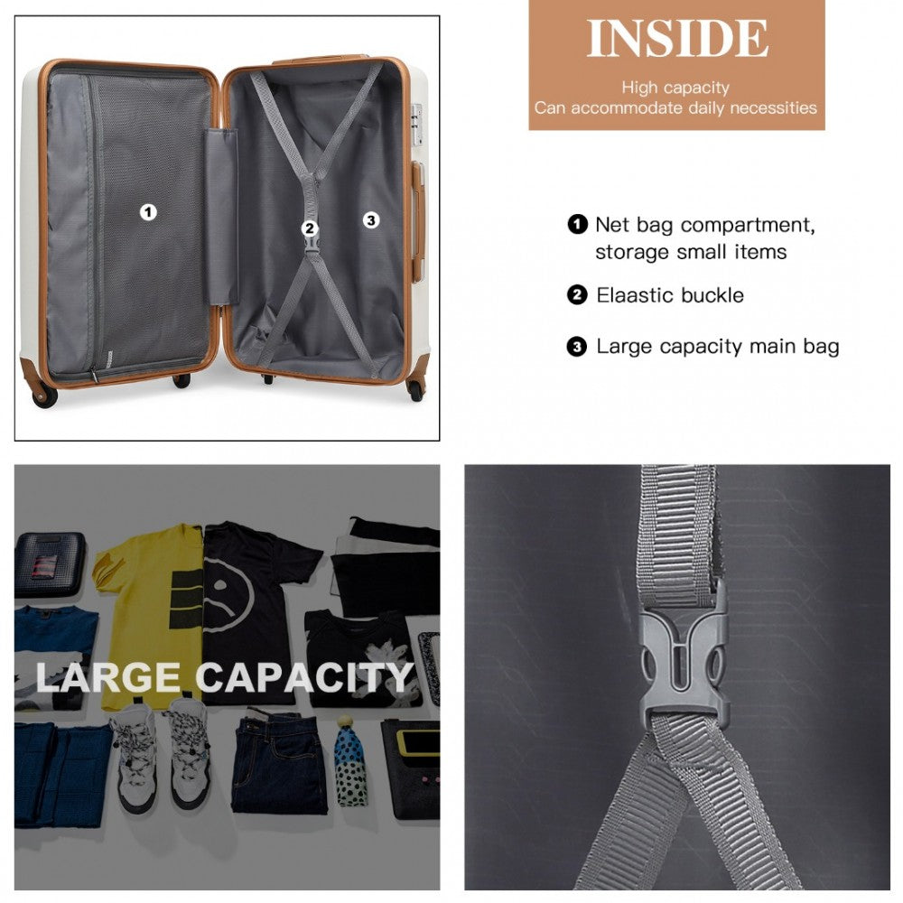 K2191L - KONO 3-PIECE LIGHTWEIGHT ABS HARDSHELL SUITCASE SET - 19, 24, 28 INCH WITH SECURE TSA LOCK - CREAM - The Baggage Shop