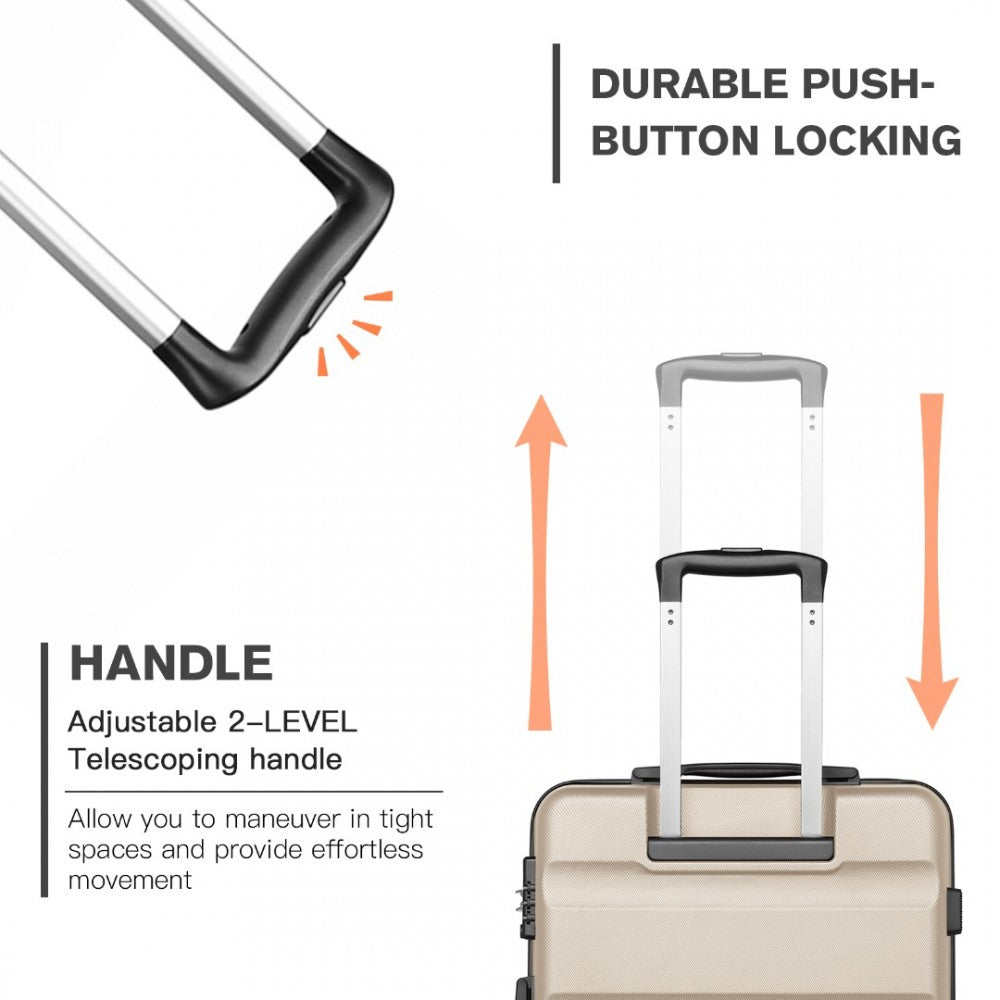 K2191L - KONO 3-PIECE LIGHTWEIGHT ABS HARDSHELL SUITCASE SET - 19, 24, 28 INCH WITH SECURE TSA LOCK - GOLD - The Baggage Shop