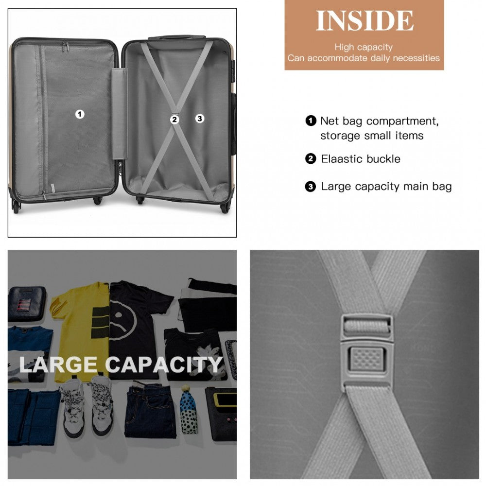 K2191L - KONO 3-PIECE LIGHTWEIGHT ABS HARDSHELL SUITCASE SET - 19, 24, 28 INCH WITH SECURE TSA LOCK - GOLD - The Baggage Shop