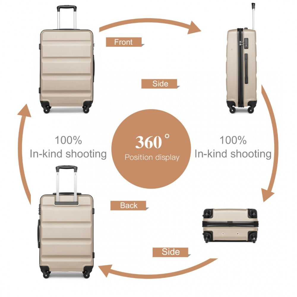 K2191L - KONO 3-PIECE LIGHTWEIGHT ABS HARDSHELL SUITCASE SET - 19, 24, 28 INCH WITH SECURE TSA LOCK - GOLD - The Baggage Shop
