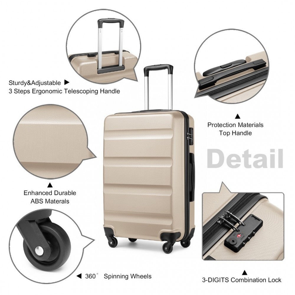 K2191L - KONO 3-PIECE LIGHTWEIGHT ABS HARDSHELL SUITCASE SET - 19, 24, 28 INCH WITH SECURE TSA LOCK - GOLD - The Baggage Shop