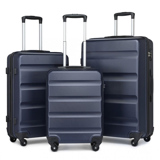 K2191L - KONO 3-PIECE LIGHTWEIGHT ABS HARDSHELL SUITCASE SET - 19, 24, 28 INCH WITH SECURE TSA LOCK - NAVY - The Baggage Shop