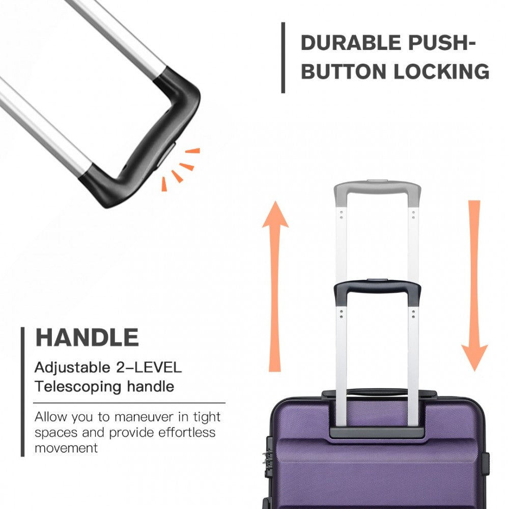 K2191L - KONO 3-PIECE LIGHTWEIGHT ABS HARDSHELL SUITCASE SET - 19, 24, 28 INCH WITH SECURE TSA LOCK - PURPLE - The Baggage Shop