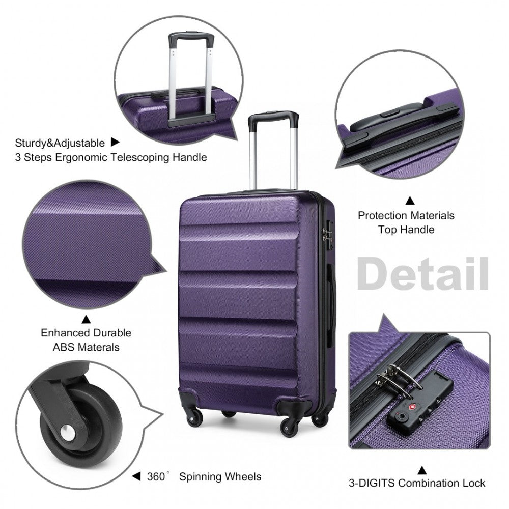 K2191L - KONO 3-PIECE LIGHTWEIGHT ABS HARDSHELL SUITCASE SET - 19, 24, 28 INCH WITH SECURE TSA LOCK - PURPLE - The Baggage Shop