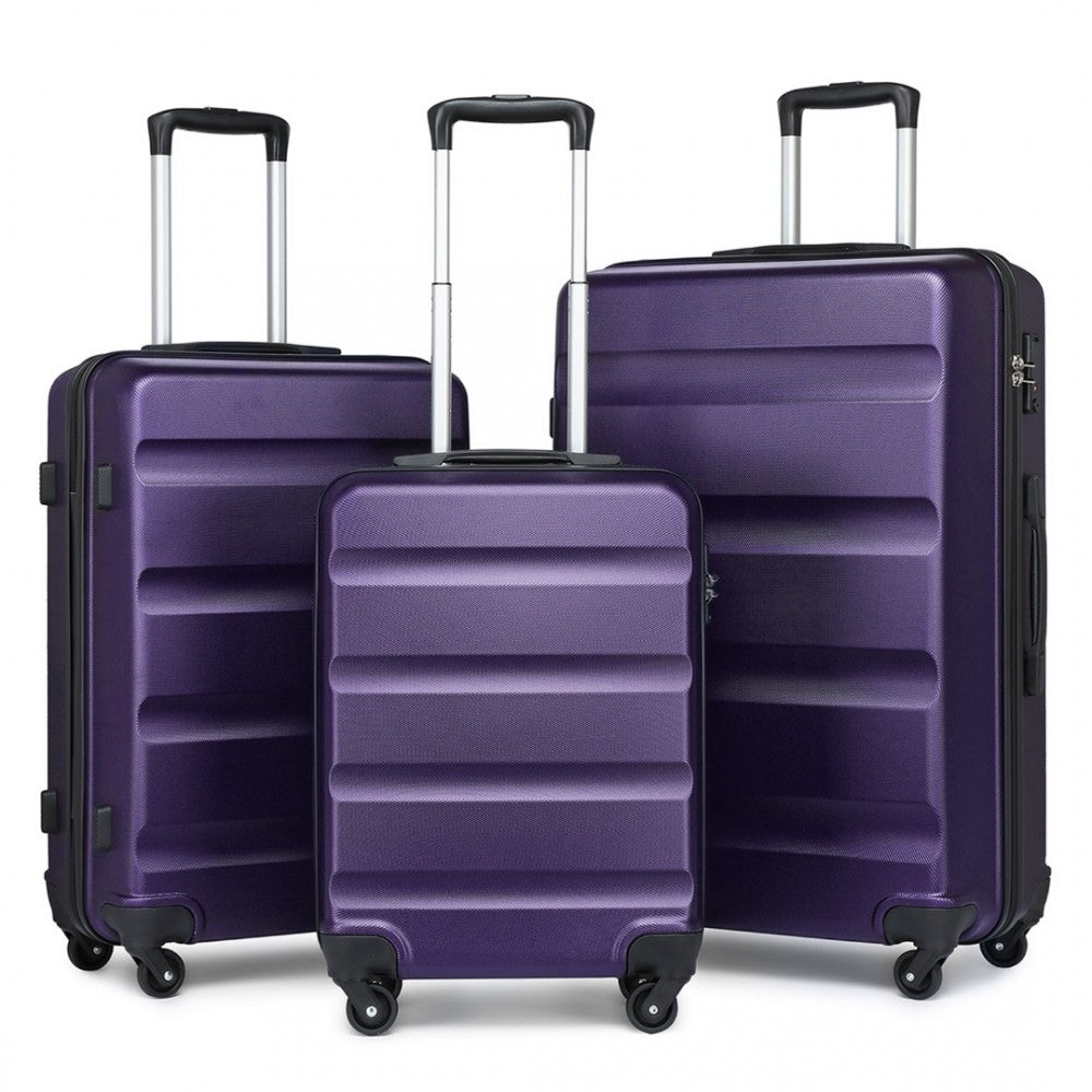 K2191L - KONO 3-PIECE LIGHTWEIGHT ABS HARDSHELL SUITCASE SET - 19, 24, 28 INCH WITH SECURE TSA LOCK - PURPLE - The Baggage Shop