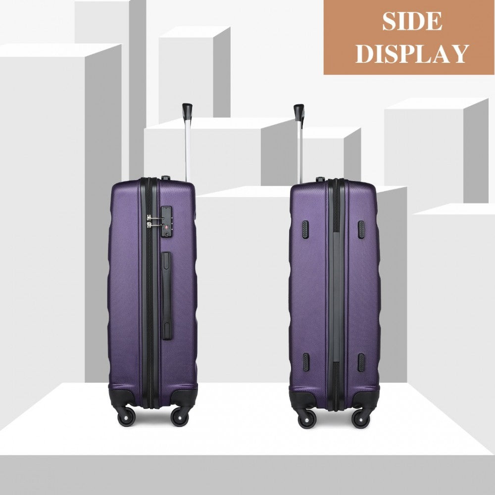 K2191L - KONO 3-PIECE LIGHTWEIGHT ABS HARDSHELL SUITCASE SET - 19, 24, 28 INCH WITH SECURE TSA LOCK - PURPLE - The Baggage Shop