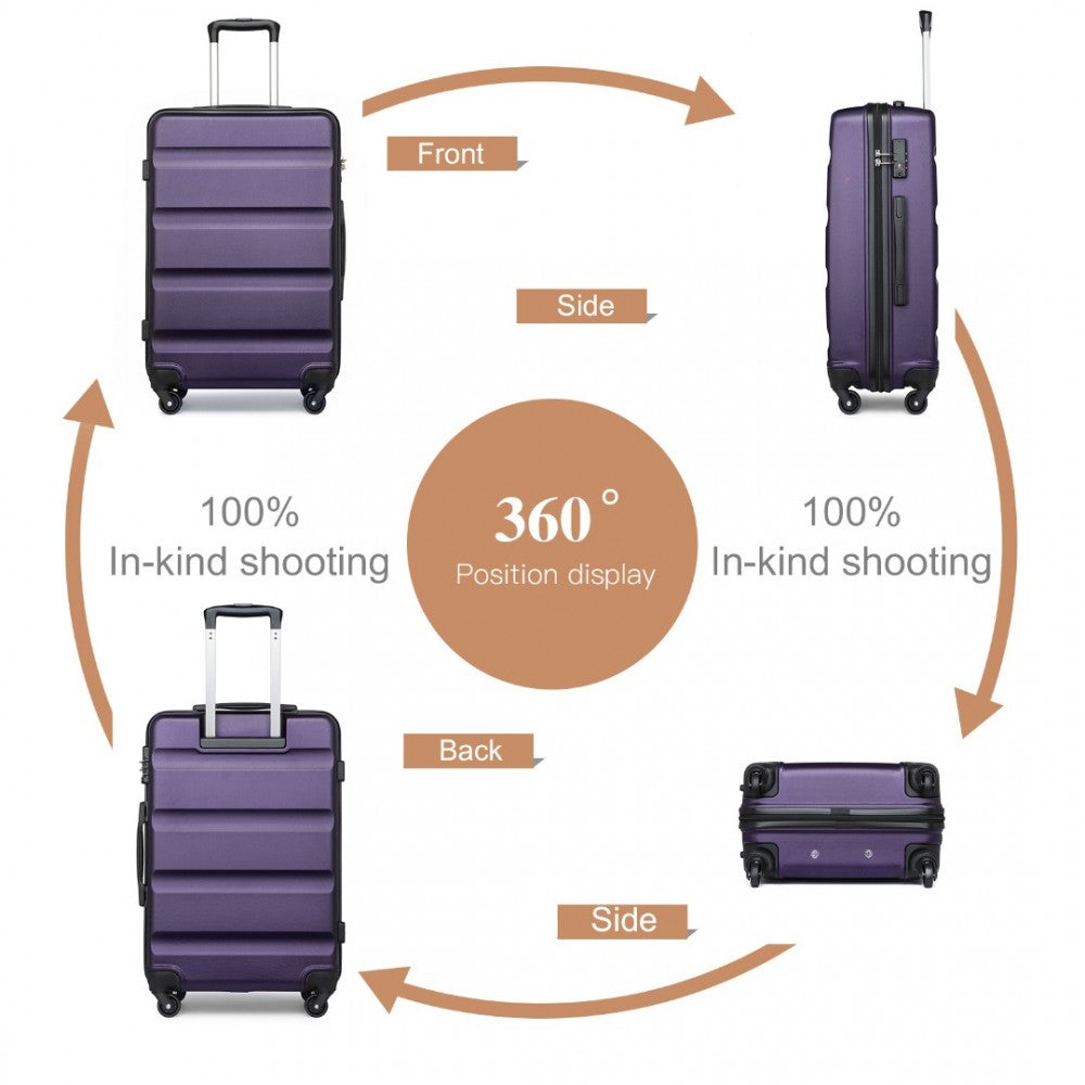 K2191L - KONO 3-PIECE LIGHTWEIGHT ABS HARDSHELL SUITCASE SET - 19, 24, 28 INCH WITH SECURE TSA LOCK - PURPLE - The Baggage Shop
