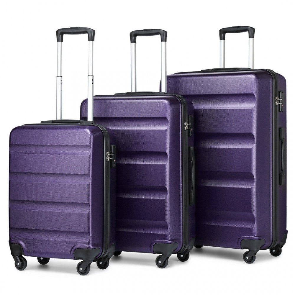 K2191L - KONO 3-PIECE LIGHTWEIGHT ABS HARDSHELL SUITCASE SET - 19, 24, 28 INCH WITH SECURE TSA LOCK - PURPLE - The Baggage Shop