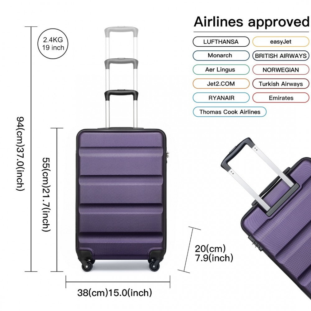 K2191L - KONO 3-PIECE LIGHTWEIGHT ABS HARDSHELL SUITCASE SET - 19, 24, 28 INCH WITH SECURE TSA LOCK - PURPLE - The Baggage Shop