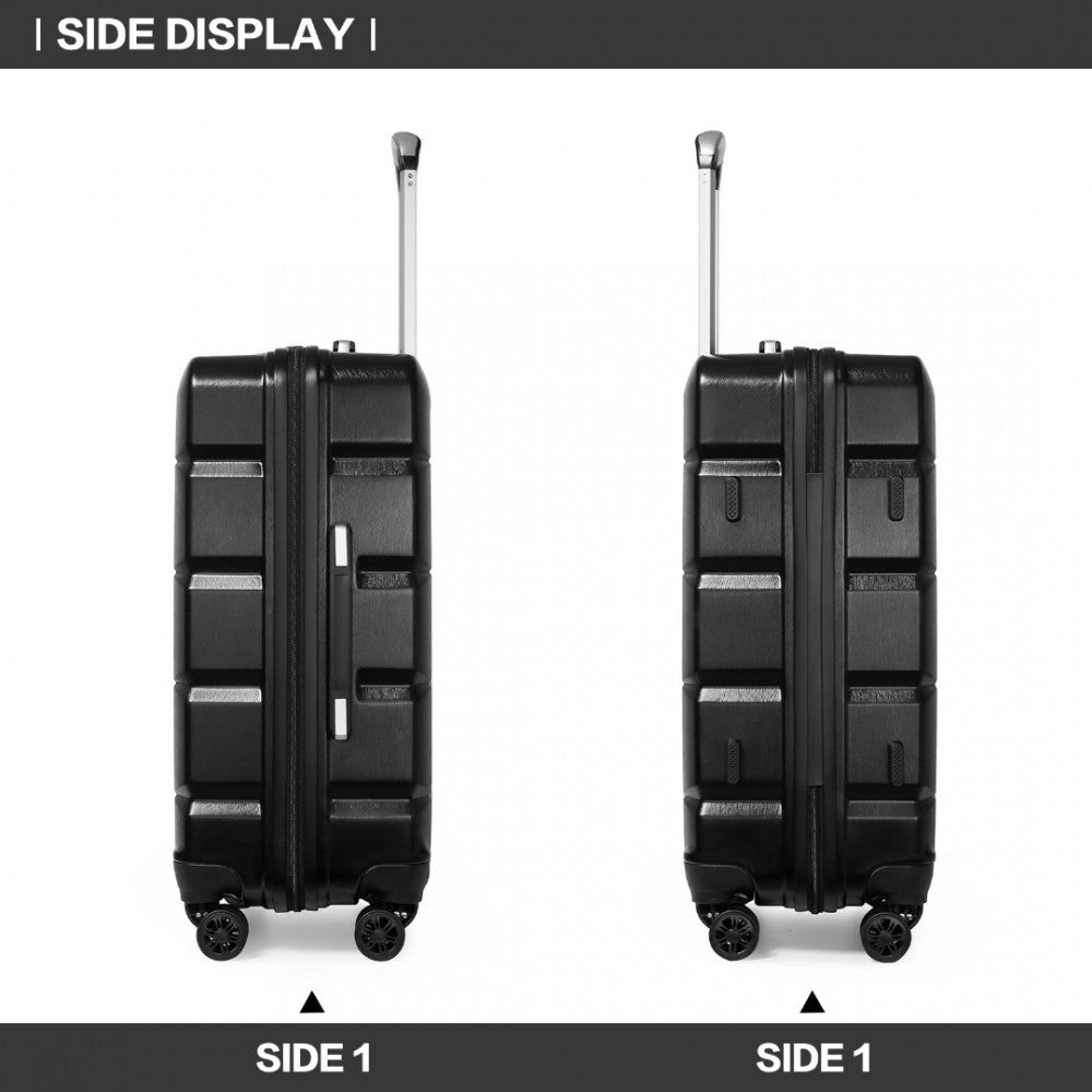 K2292L - KONO LIGHTWEIGHT HARD SHELL ABS SUITCASE WITH TSA LOCK AND VANITY CASE 4 PIECE SET - BLACK - The Baggage Shop
