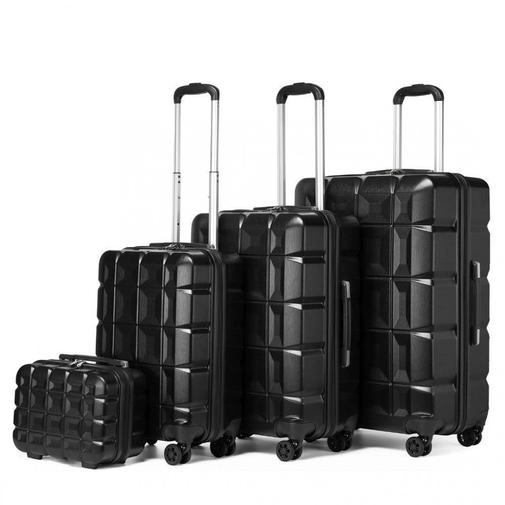 K2292L - KONO LIGHTWEIGHT HARD SHELL ABS SUITCASE WITH TSA LOCK AND VANITY CASE 4 PIECE SET - BLACK - The Baggage Shop