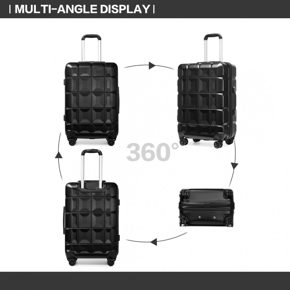 K2292L - KONO LIGHTWEIGHT HARD SHELL ABS SUITCASE WITH TSA LOCK AND VANITY CASE 4 PIECE SET - BLACK - The Baggage Shop