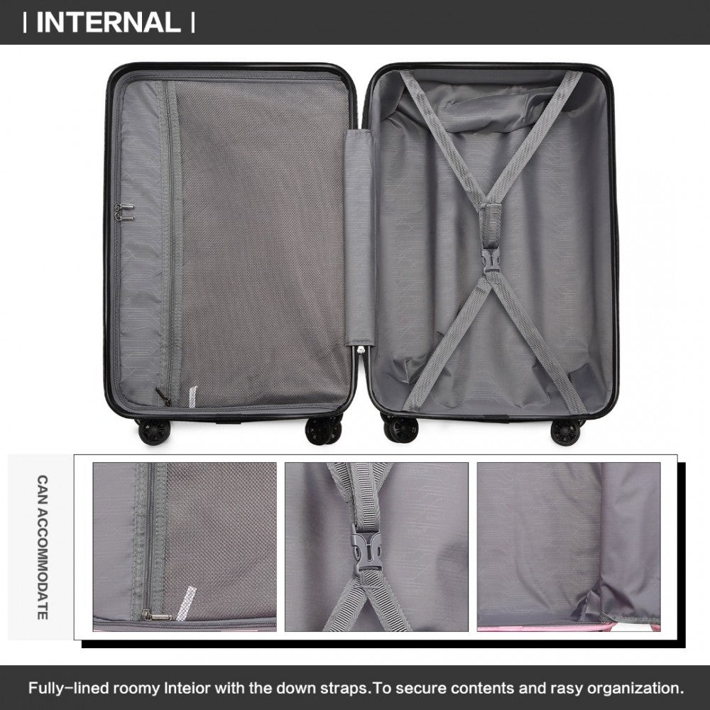 K2292L - KONO LIGHTWEIGHT HARD SHELL ABS SUITCASE WITH TSA LOCK AND VANITY CASE 4 PIECE SET - BLACK - The Baggage Shop