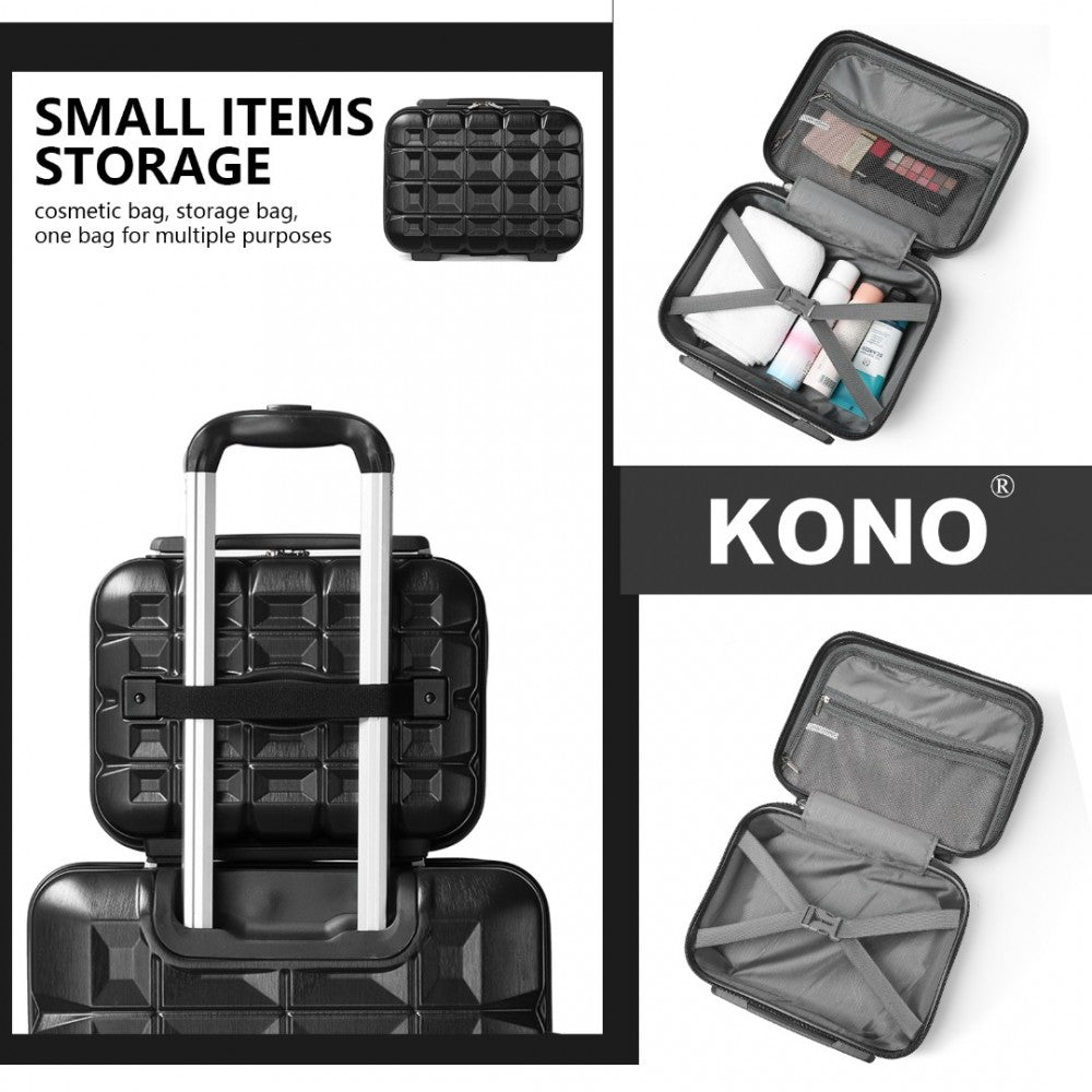 K2292L - KONO LIGHTWEIGHT HARD SHELL ABS SUITCASE WITH TSA LOCK AND VANITY CASE 4 PIECE SET - BLACK - The Baggage Shop