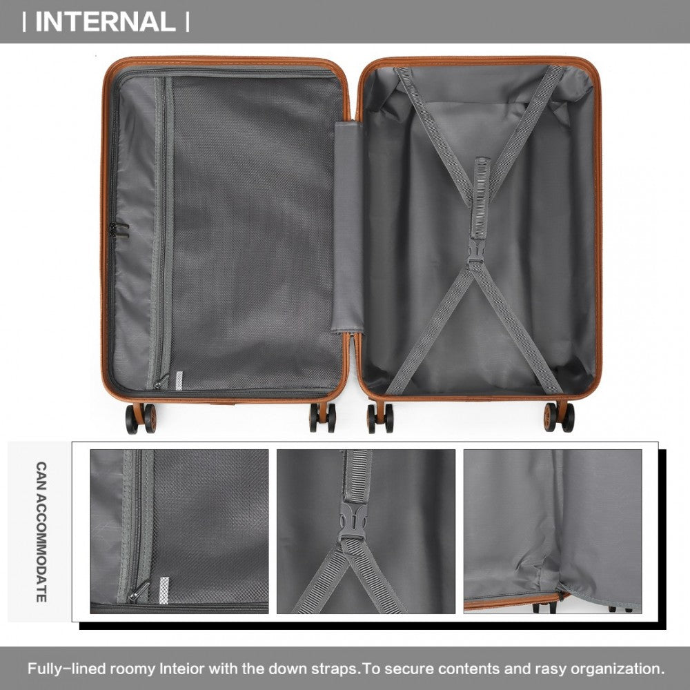 K2292L - KONO LIGHTWEIGHT HARD SHELL ABS SUITCASE WITH TSA LOCK AND VANITY CASE 4 PIECE SET - BLACK AND BROWN - The Baggage Shop