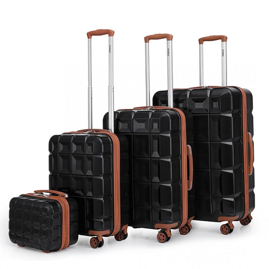 K2292L - KONO LIGHTWEIGHT HARD SHELL ABS SUITCASE WITH TSA LOCK AND VANITY CASE 4 PIECE SET - BLACK AND BROWN - The Baggage Shop