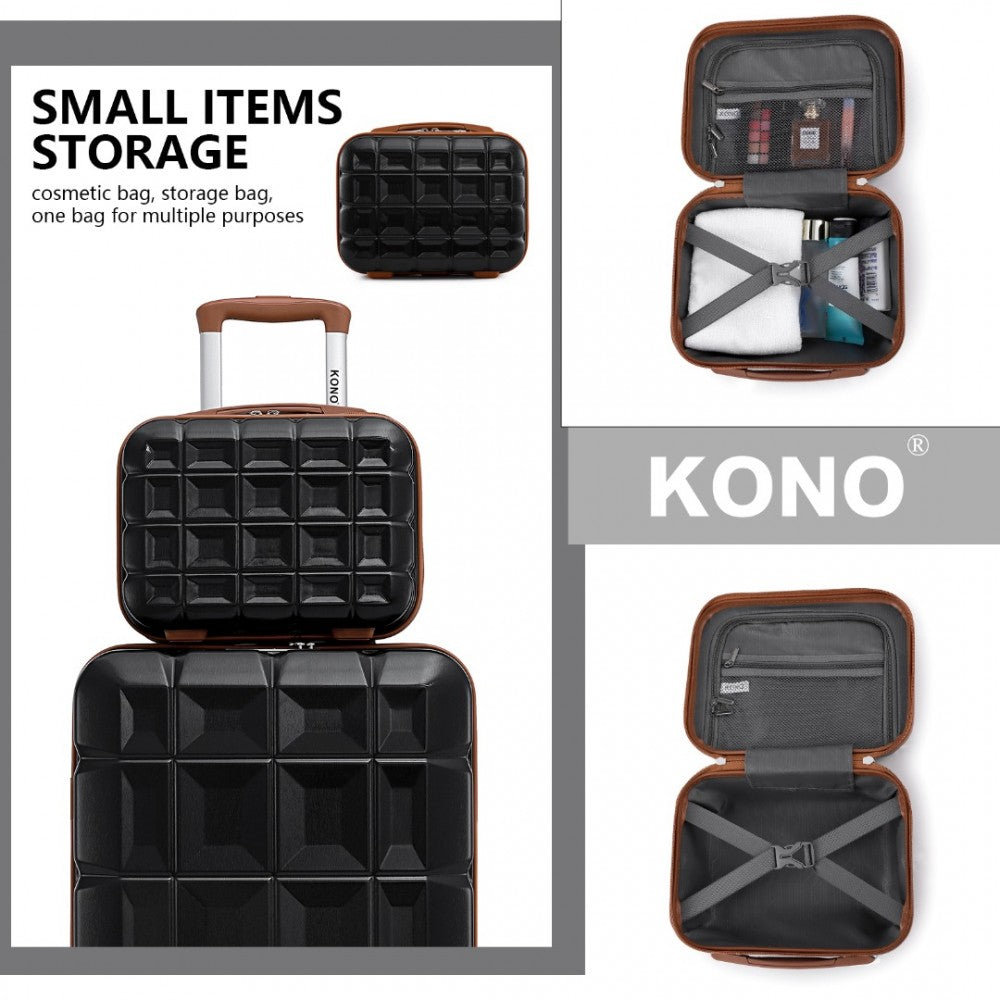 K2292L - KONO LIGHTWEIGHT HARD SHELL ABS SUITCASE WITH TSA LOCK AND VANITY CASE 4 PIECE SET - BLACK AND BROWN - The Baggage Shop