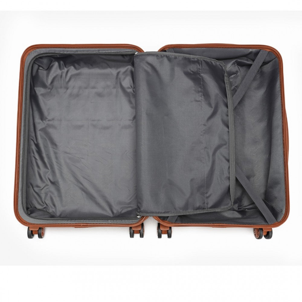 K2292L - KONO LIGHTWEIGHT HARD SHELL ABS SUITCASE WITH TSA LOCK AND VANITY CASE 4 PIECE SET - BLACK AND BROWN - The Baggage Shop