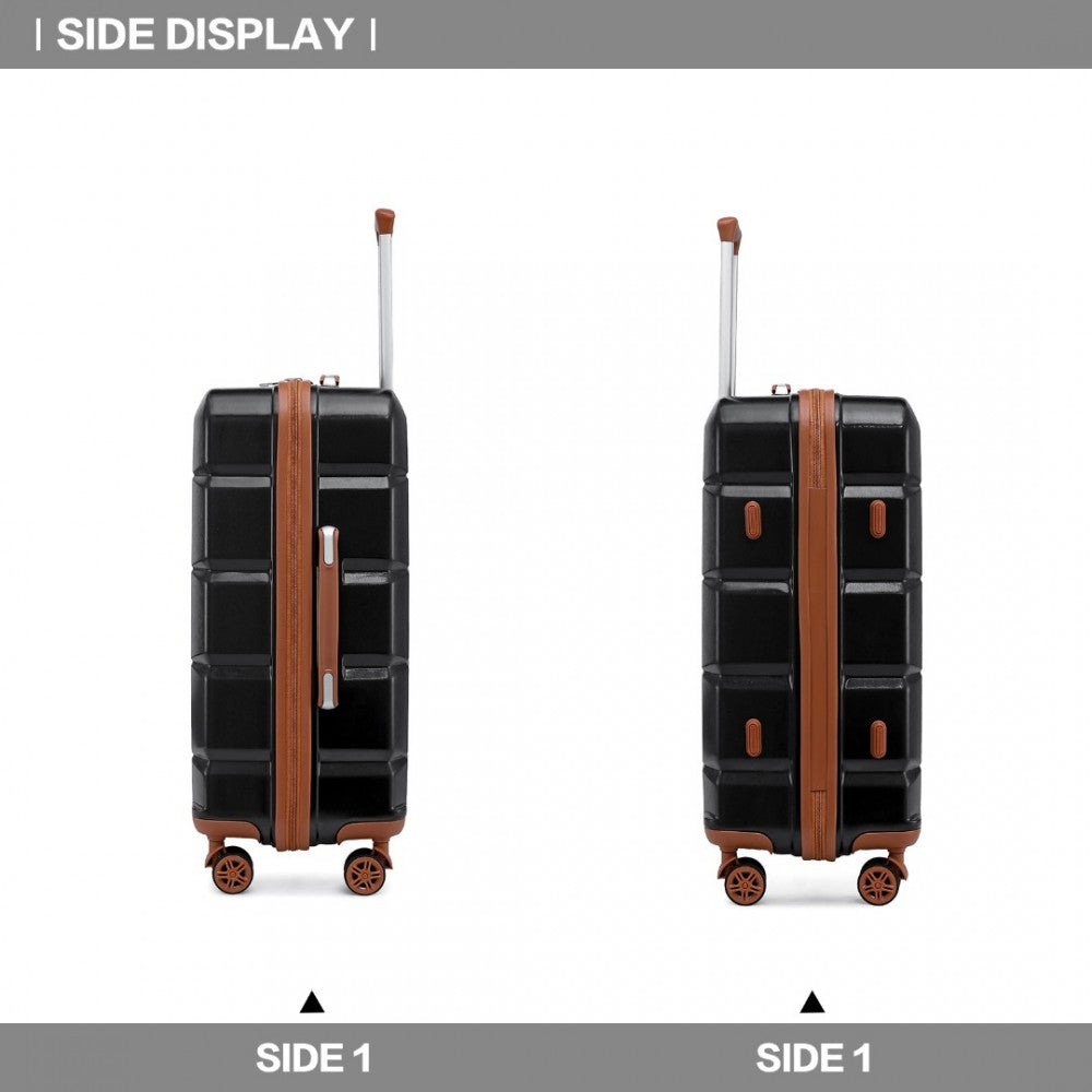 K2292L - KONO LIGHTWEIGHT HARD SHELL ABS SUITCASE WITH TSA LOCK AND VANITY CASE 4 PIECE SET - BLACK AND BROWN - The Baggage Shop