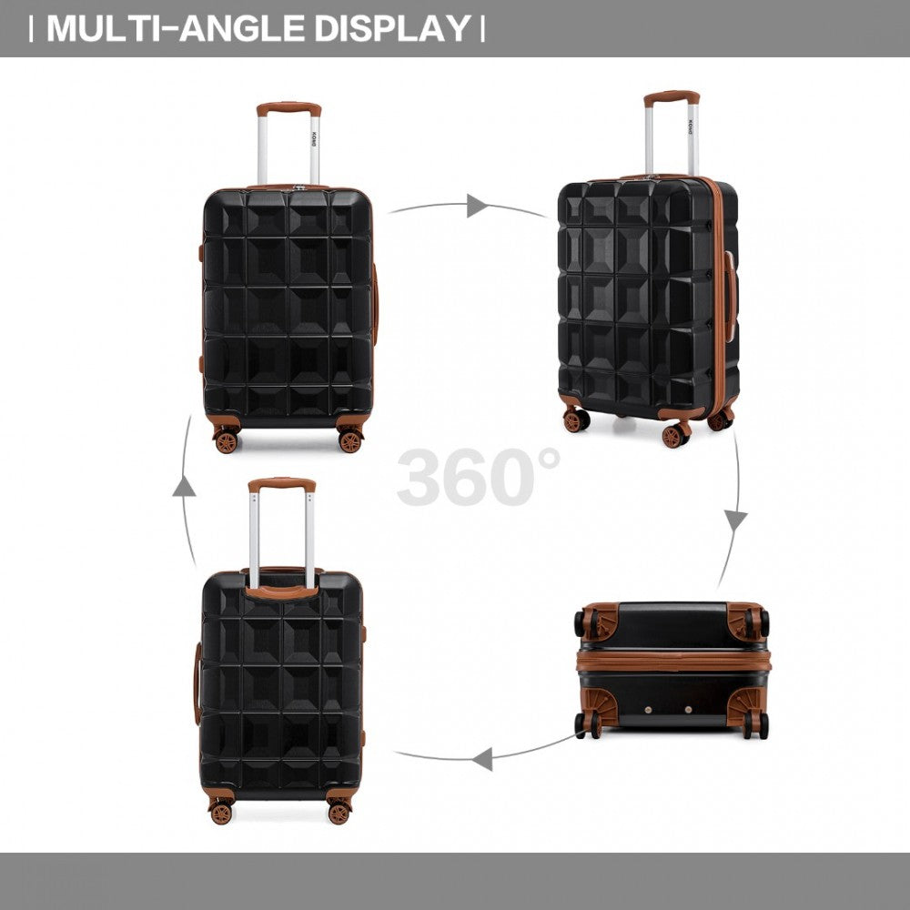 K2292L - KONO LIGHTWEIGHT HARD SHELL ABS SUITCASE WITH TSA LOCK AND VANITY CASE 4 PIECE SET - BLACK AND BROWN - The Baggage Shop