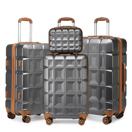 K2292L - KONO LIGHTWEIGHT HARD SHELL ABS SUITCASE WITH TSA LOCK AND VANITY CASE 4 PIECE SET - GREY - The Baggage Shop