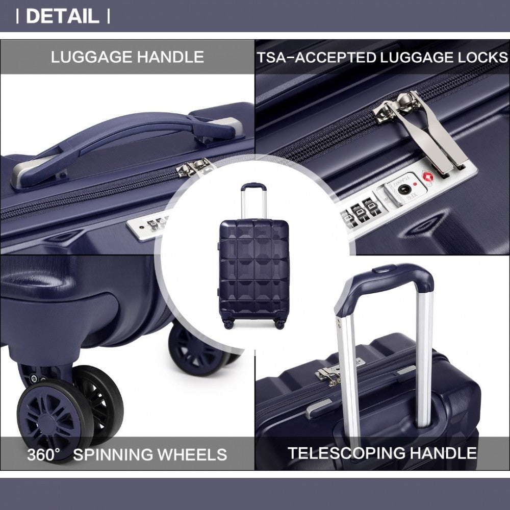K2292L - KONO LIGHTWEIGHT HARD SHELL ABS SUITCASE WITH TSA LOCK AND VANITY CASE 4 PIECE SET - NAVY - The Baggage Shop