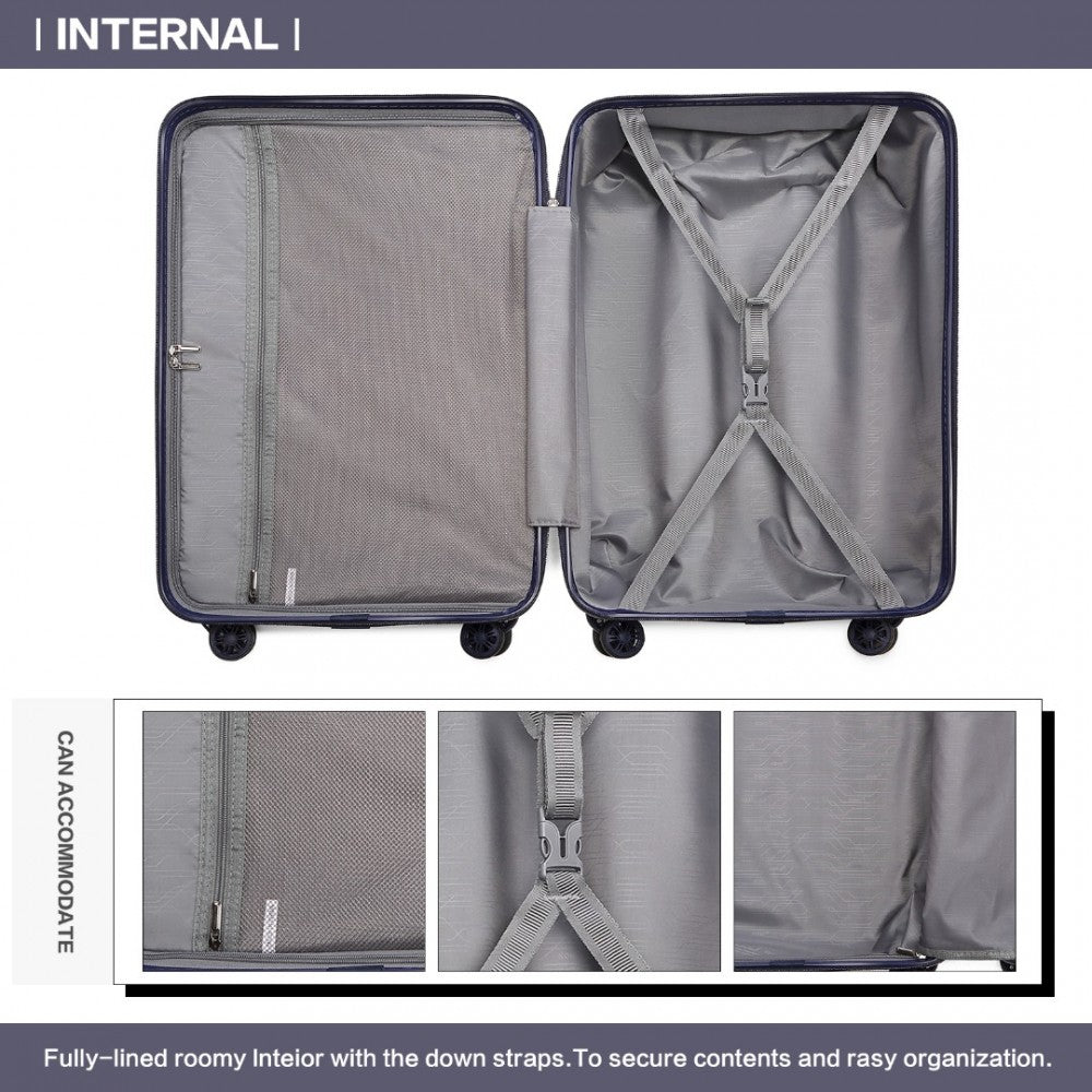 K2292L - KONO LIGHTWEIGHT HARD SHELL ABS SUITCASE WITH TSA LOCK AND VANITY CASE 4 PIECE SET - NAVY - The Baggage Shop