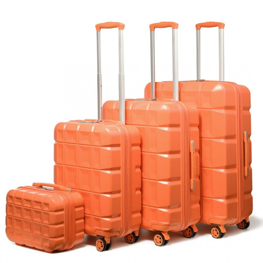 K2292L - KONO LIGHTWEIGHT HARD SHELL ABS SUITCASE WITH TSA LOCK AND VANITY CASE 4 PIECE SET - ORANGE - The Baggage Shop