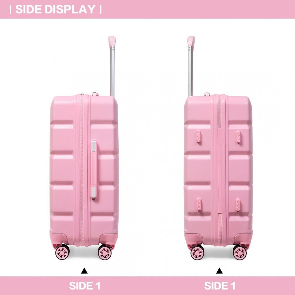 K2292L - KONO LIGHTWEIGHT HARD SHELL ABS SUITCASE WITH TSA LOCK AND VANITY CASE 4 PIECE SET - PINK - The Baggage Shop