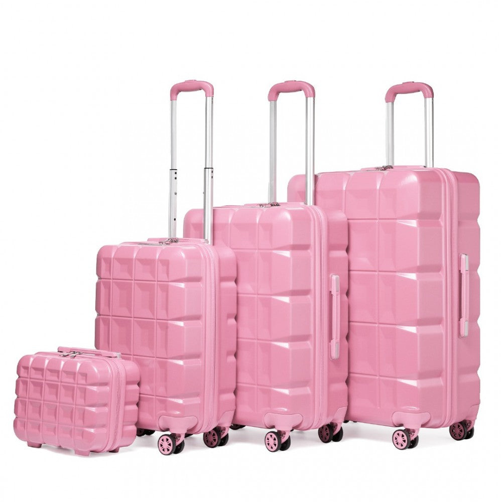 K2292L - KONO LIGHTWEIGHT HARD SHELL ABS SUITCASE WITH TSA LOCK AND VANITY CASE 4 PIECE SET - PINK - The Baggage Shop