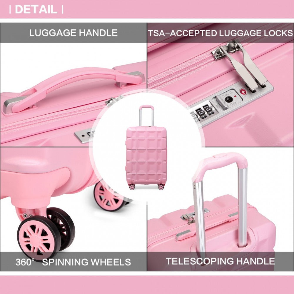 K2292L - KONO LIGHTWEIGHT HARD SHELL ABS SUITCASE WITH TSA LOCK AND VANITY CASE 4 PIECE SET - PINK - The Baggage Shop