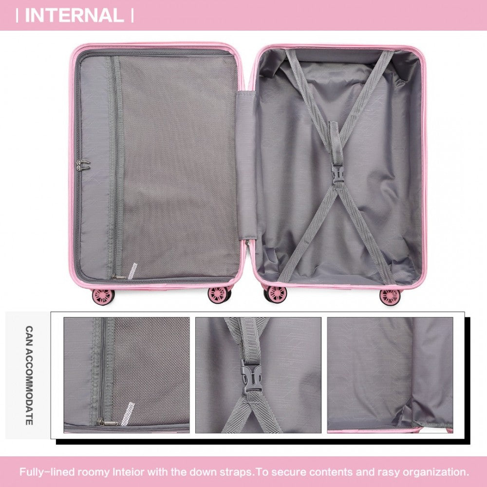 K2292L - KONO LIGHTWEIGHT HARD SHELL ABS SUITCASE WITH TSA LOCK AND VANITY CASE 4 PIECE SET - PINK - The Baggage Shop