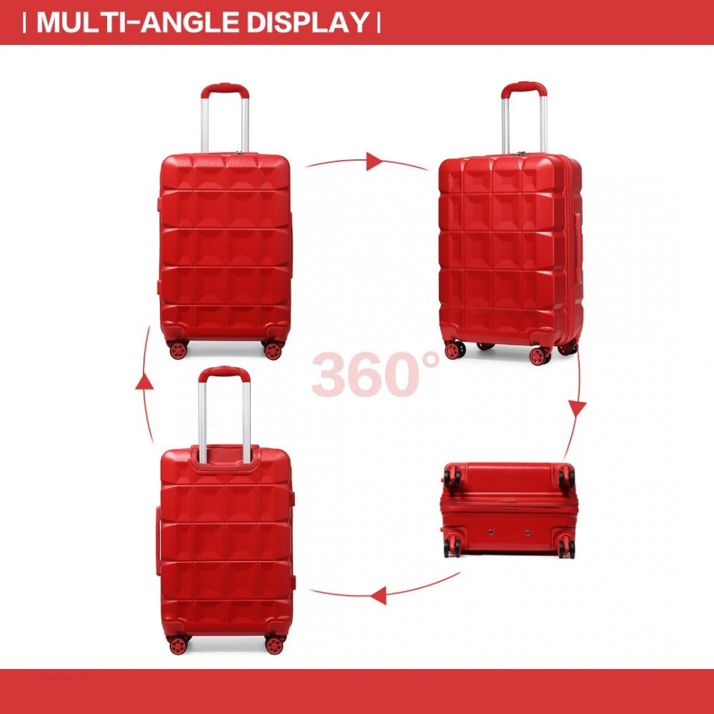K2292L - KONO LIGHTWEIGHT HARD SHELL ABS SUITCASE WITH TSA LOCK AND VANITY CASE 4 PIECE SET - RED - The Baggage Shop