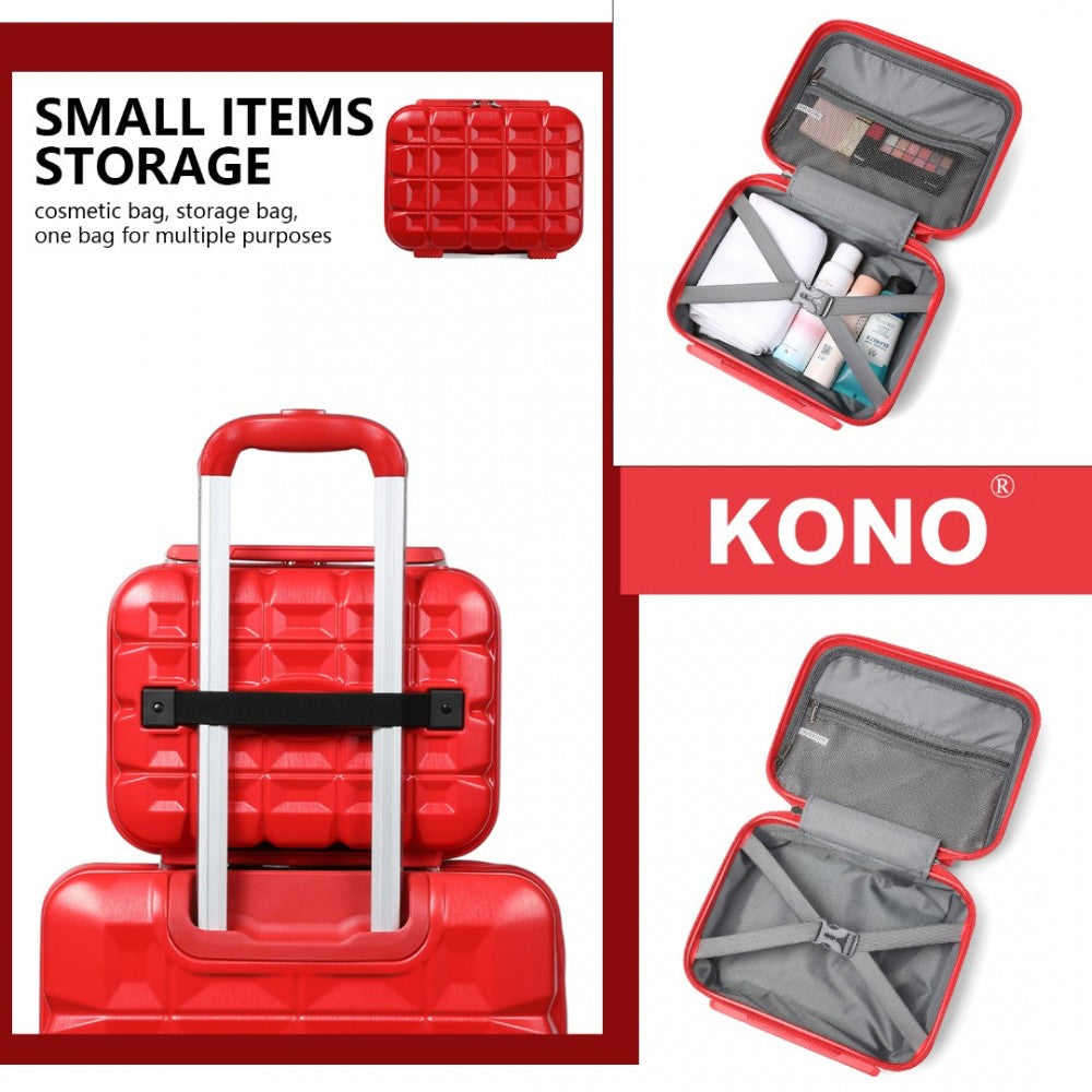 K2292L - KONO LIGHTWEIGHT HARD SHELL ABS SUITCASE WITH TSA LOCK AND VANITY CASE 4 PIECE SET - RED - The Baggage Shop