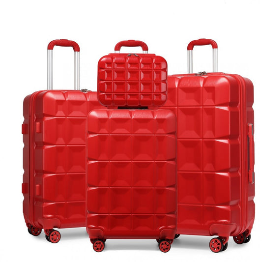 K2292L - KONO LIGHTWEIGHT HARD SHELL ABS SUITCASE WITH TSA LOCK AND VANITY CASE 4 PIECE SET - RED - The Baggage Shop