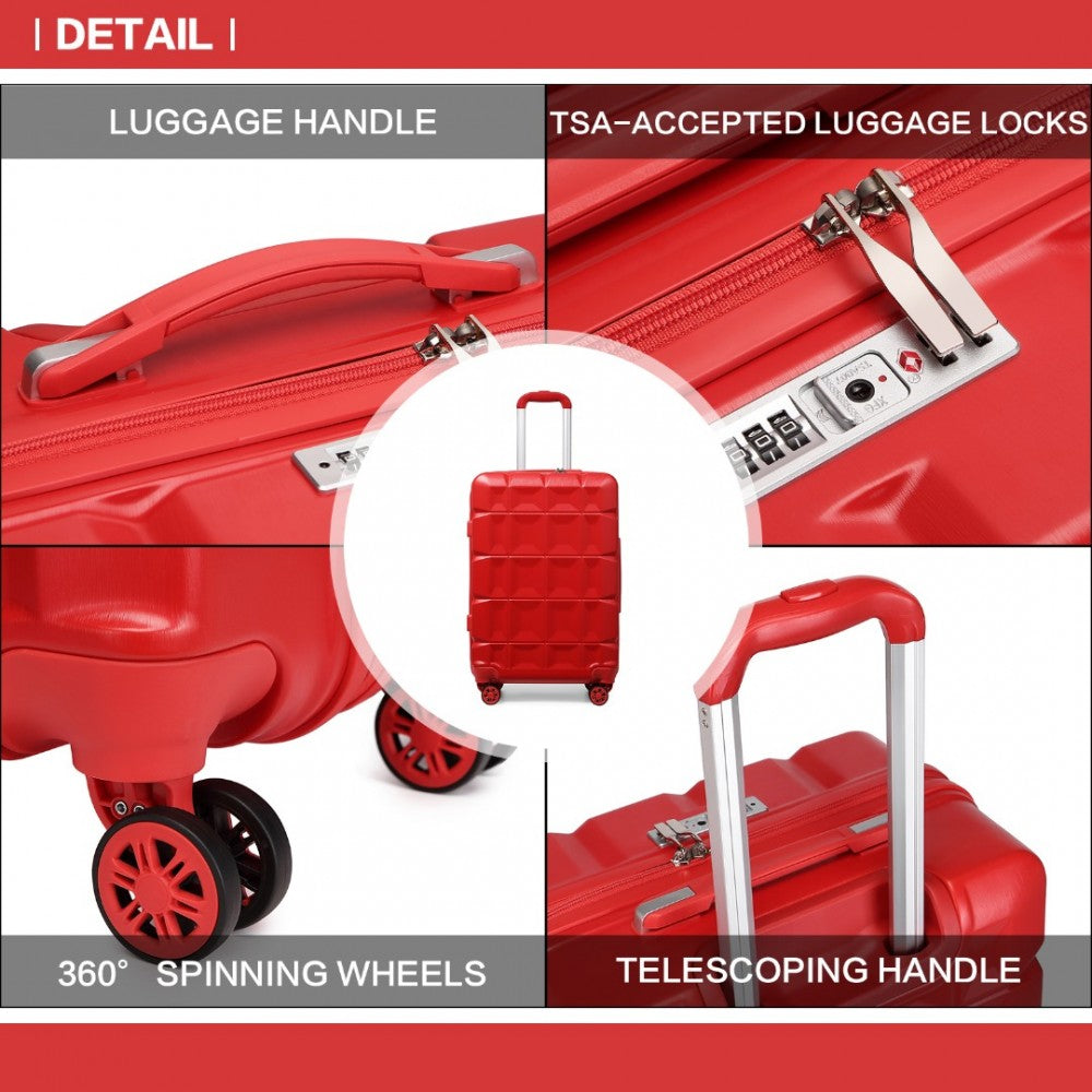 K2292L - KONO LIGHTWEIGHT HARD SHELL ABS SUITCASE WITH TSA LOCK AND VANITY CASE 4 PIECE SET - RED - The Baggage Shop