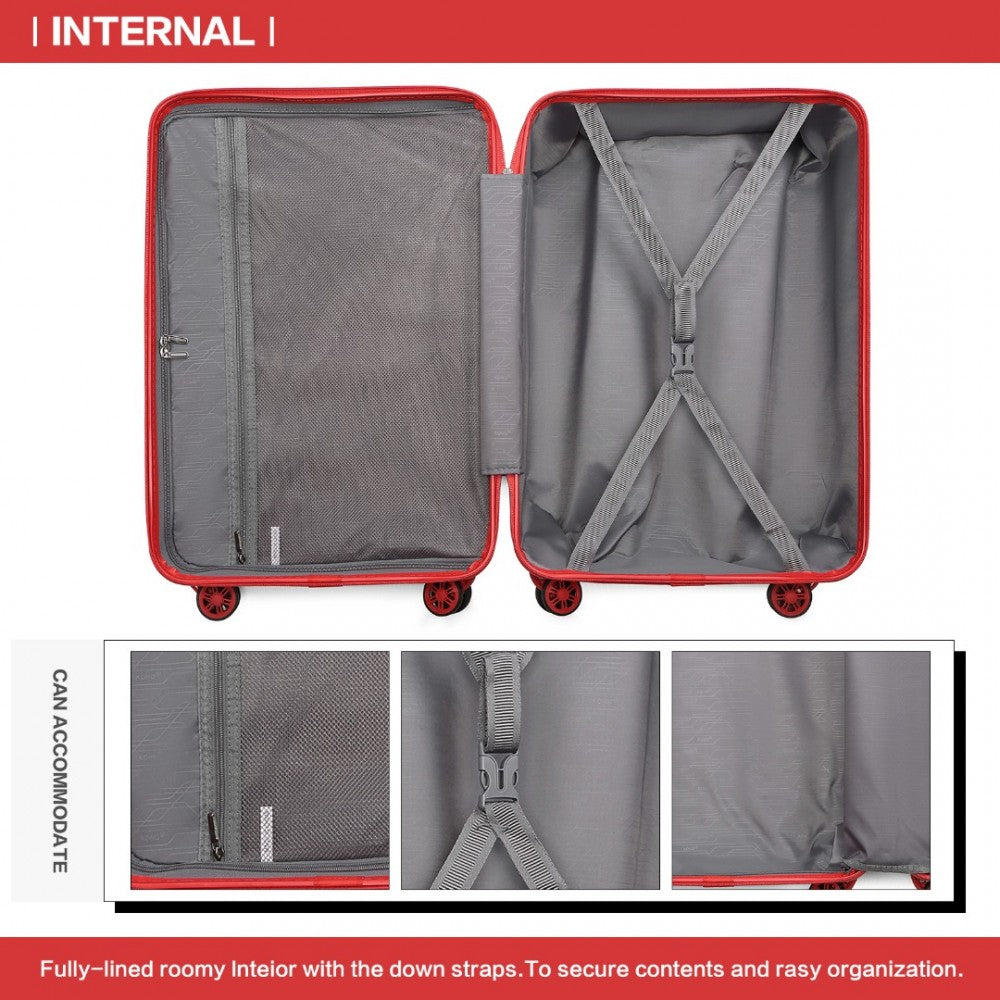 K2292L - KONO LIGHTWEIGHT HARD SHELL ABS SUITCASE WITH TSA LOCK AND VANITY CASE 4 PIECE SET - RED - The Baggage Shop