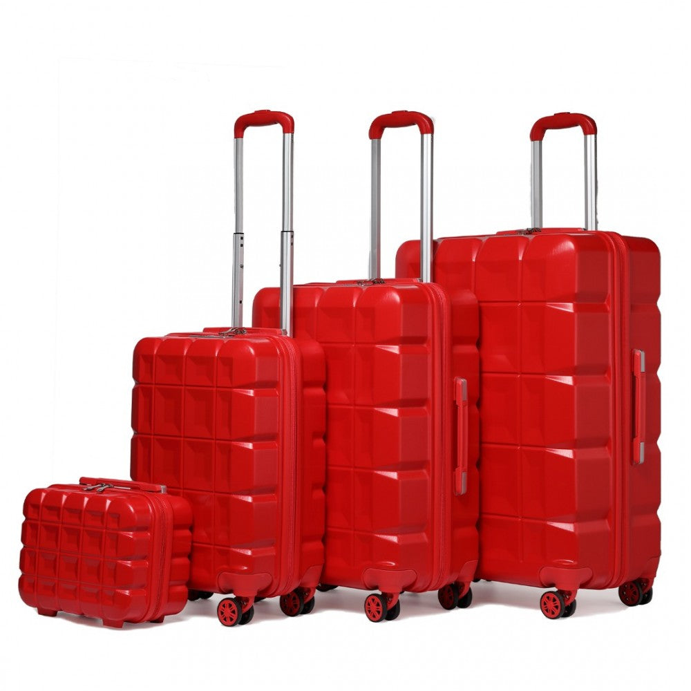 K2292L - KONO LIGHTWEIGHT HARD SHELL ABS SUITCASE WITH TSA LOCK AND VANITY CASE 4 PIECE SET - RED - The Baggage Shop