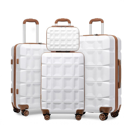 K2292L - KONO LIGHTWEIGHT HARD SHELL ABS SUITCASE WITH TSA LOCK AND VANITY CASE 4 PIECE SET - WHITE - The Baggage Shop