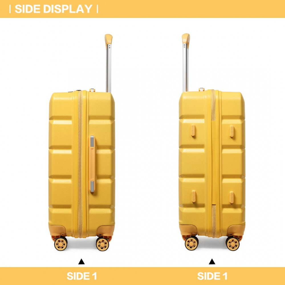 K2292L - KONO LIGHTWEIGHT HARD SHELL ABS SUITCASE WITH TSA LOCK AND VANITY CASE 4 PIECE SET - YELLOW - The Baggage Shop