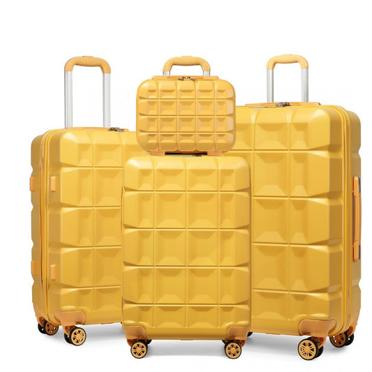 K2292L - KONO LIGHTWEIGHT HARD SHELL ABS SUITCASE WITH TSA LOCK AND VANITY CASE 4 PIECE SET - YELLOW - The Baggage Shop