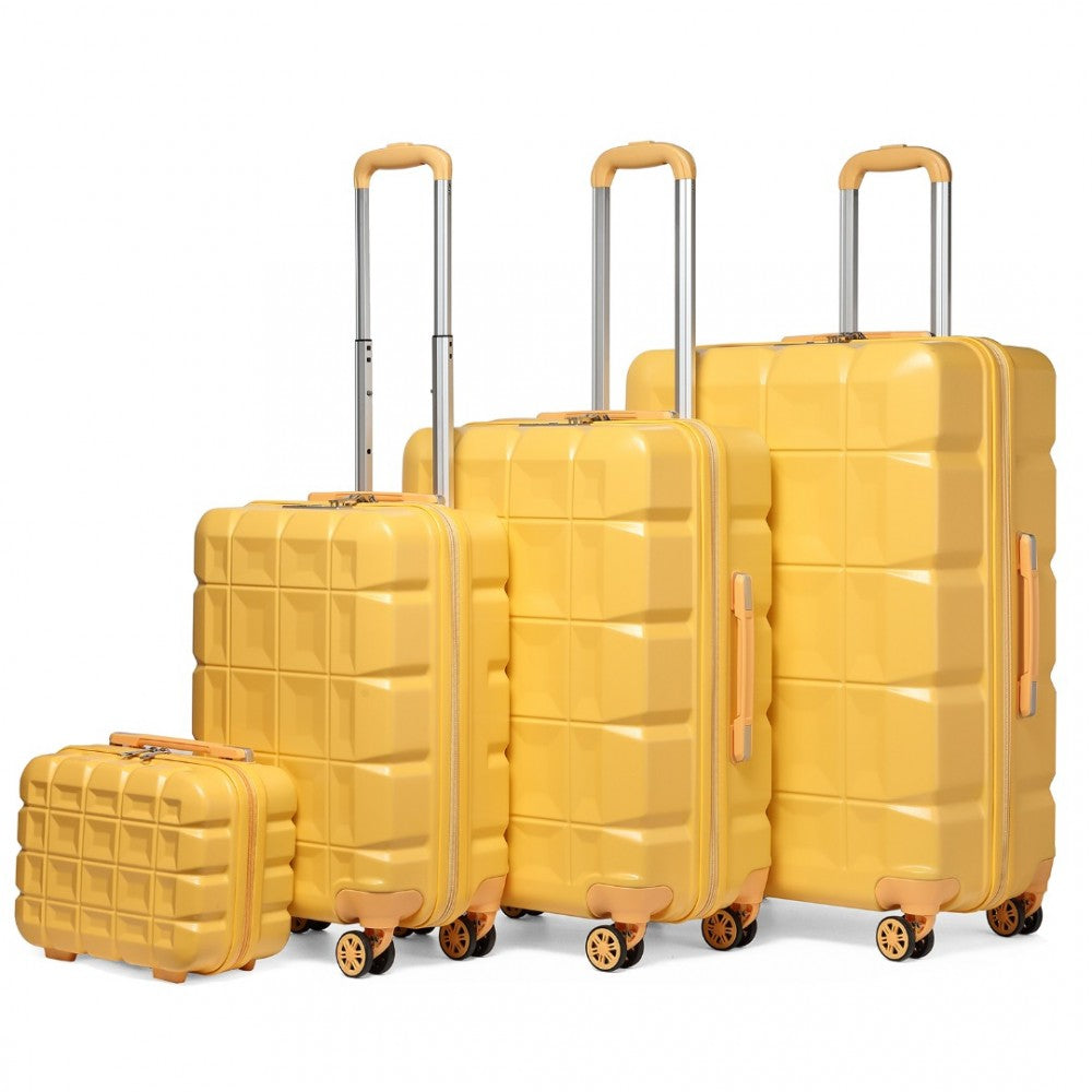K2292L - KONO LIGHTWEIGHT HARD SHELL ABS SUITCASE WITH TSA LOCK AND VANITY CASE 4 PIECE SET - YELLOW - The Baggage Shop