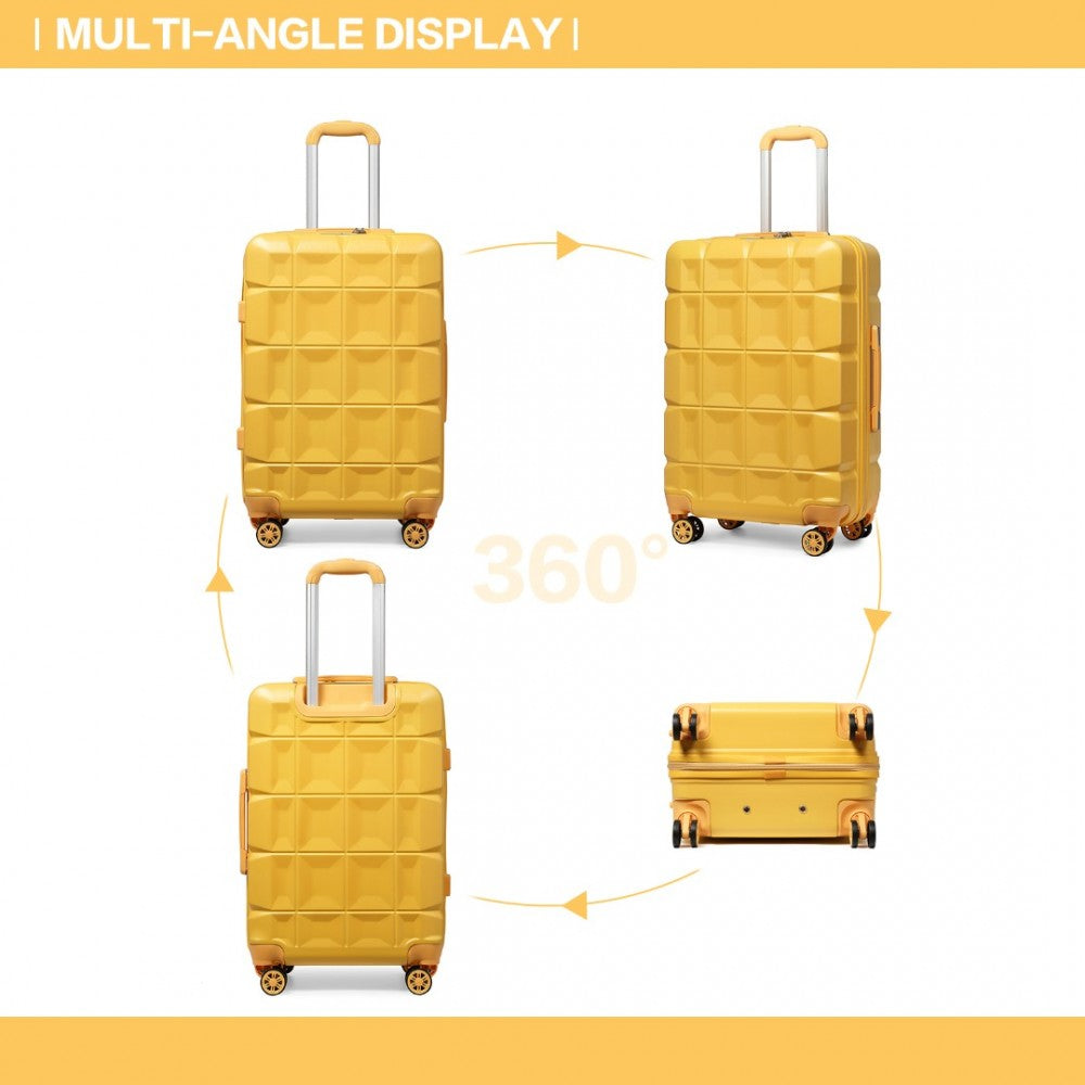 K2292L - KONO LIGHTWEIGHT HARD SHELL ABS SUITCASE WITH TSA LOCK AND VANITY CASE 4 PIECE SET - YELLOW - The Baggage Shop